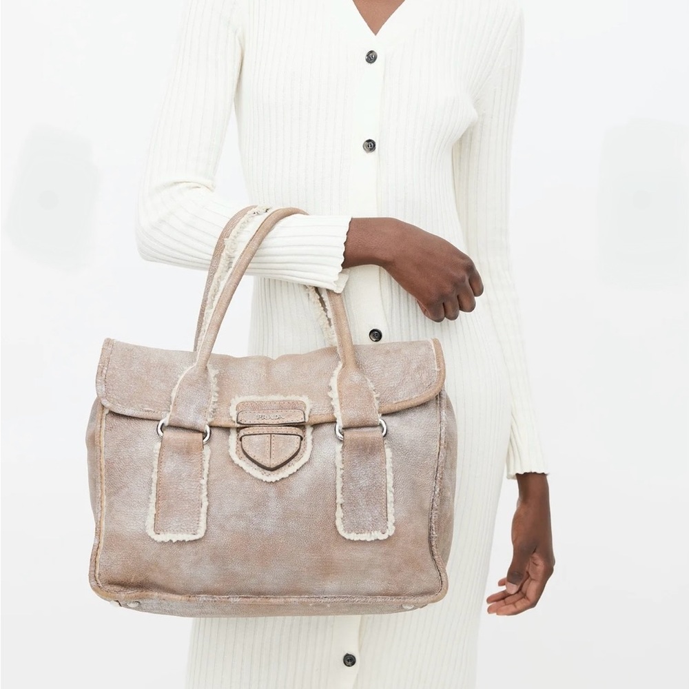RARE! PRADA Brown Suede & Shearling Shoulder Bag